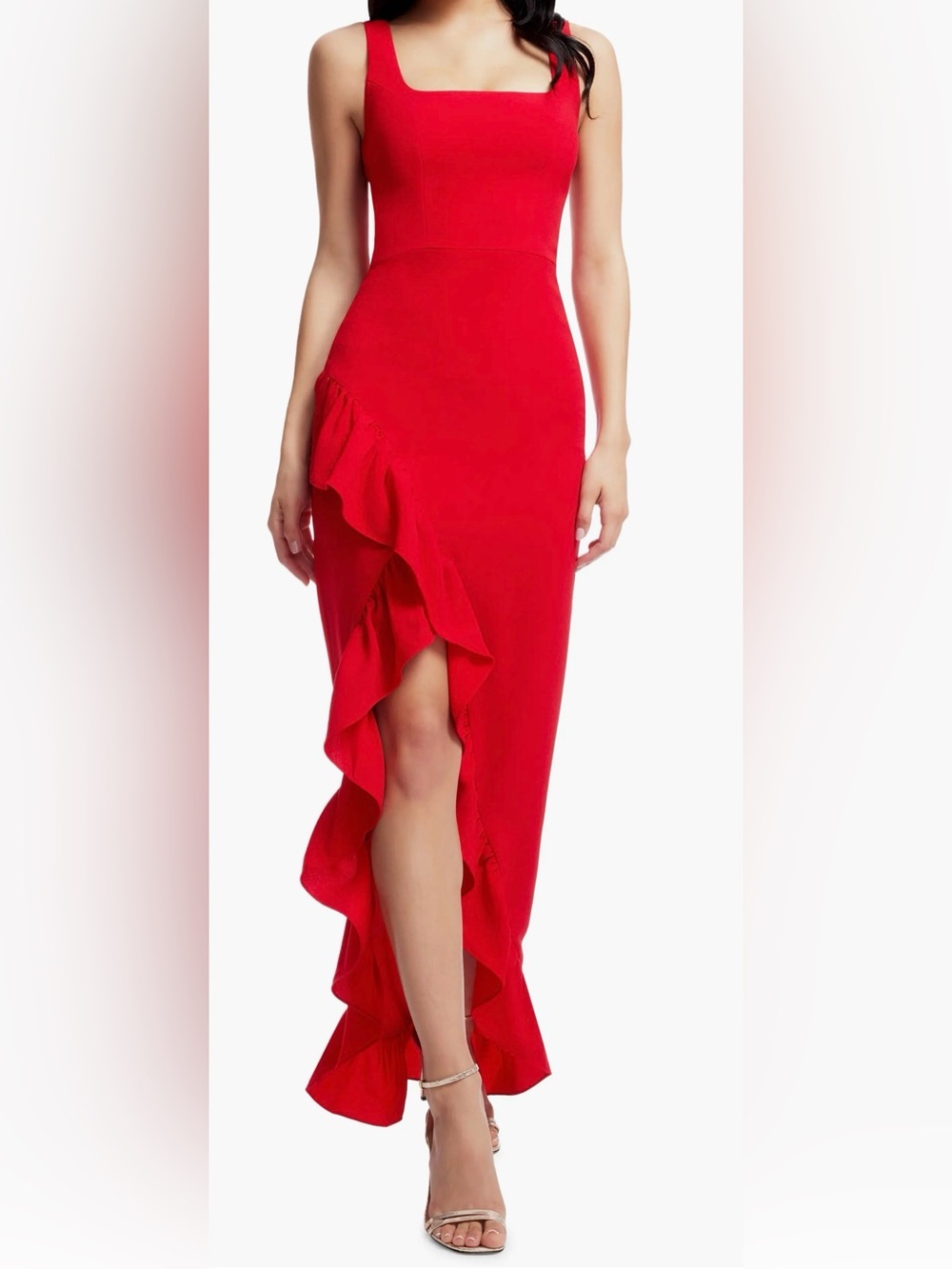 Dress the Population Charlene Red High-Low Ruffle Bodycon Dress